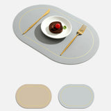 2Pcs Leather Oval Dining Food Mat Oil Proof Insulation Restaurant Table Home Hotel Non Slip Bowl Pad Placemat Light Gray