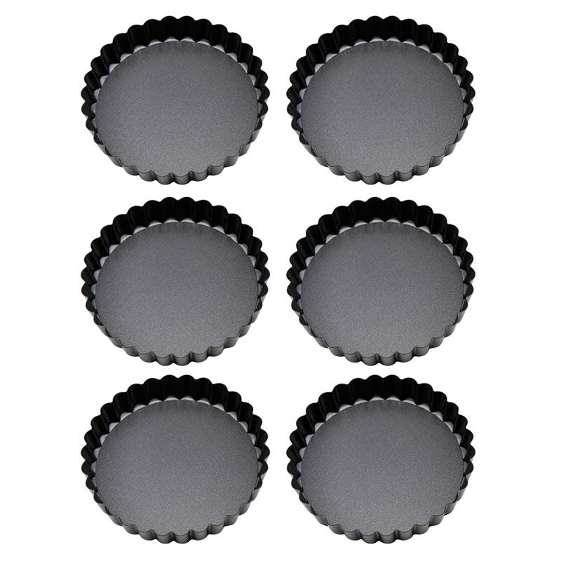 6PCS Removable Bottom Tart Pan Non Stick Coating Carbon Steel Black Quiche Pan for Kitchen