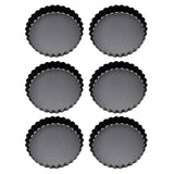 6PCS Removable Bottom Tart Pan Non Stick Coating Carbon Steel Black Quiche Pan for Kitchen