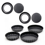 6PCS Removable Bottom Tart Pan Non Stick Coating Carbon Steel Black Quiche Pan for Kitchen