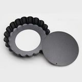 6PCS Removable Bottom Tart Pan Non Stick Coating Carbon Steel Black Quiche Pan for Kitchen