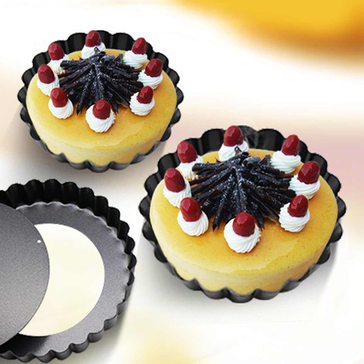 6PCS Removable Bottom Tart Pan Non Stick Coating Carbon Steel Black Quiche Pan for Kitchen