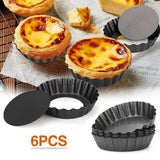 6PCS Removable Bottom Tart Pan Non Stick Coating Carbon Steel Black Quiche Pan for Kitchen - Extra Image