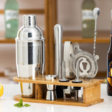 10PCS Home Bartending Kit Stainless Steel with Bamboo Tray Cocktail Mixing Tool Set for DIY Novice 550ML