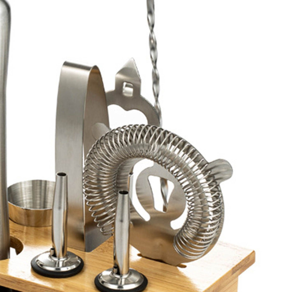 10PCS Home Bartending Kit Stainless Steel with Bamboo Tray Cocktail Mixing Tool Set for DIY Novice 550ML