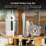 10PCS Home Bartending Kit Stainless Steel with Bamboo Tray Cocktail Mixing Tool Set for DIY Novice 550ML