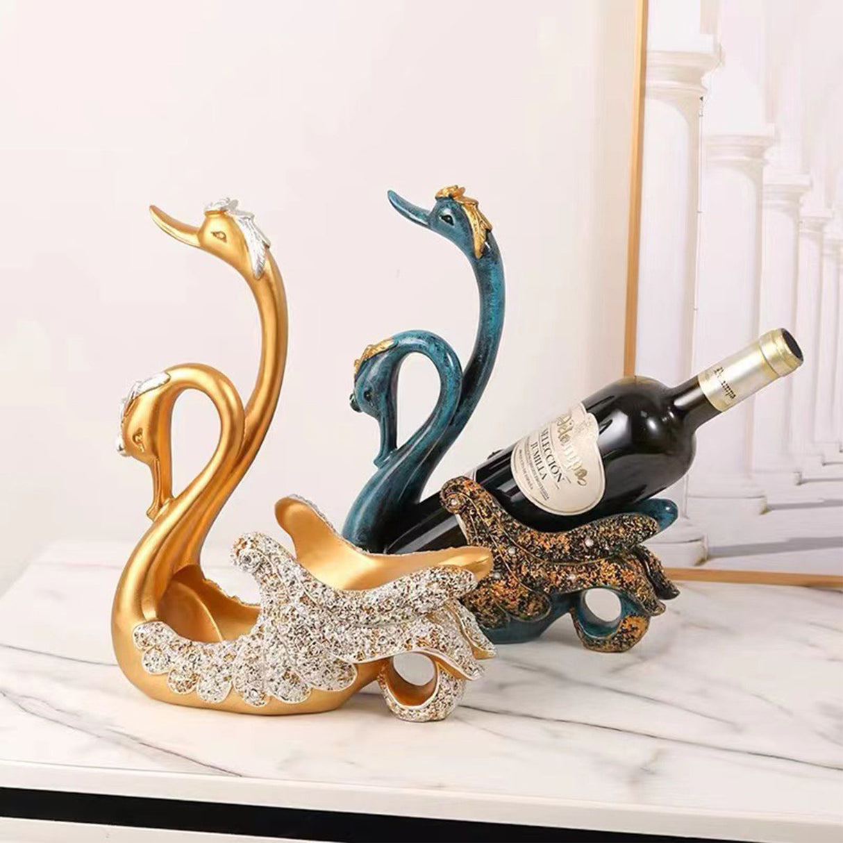 Luxury Swan Wine Rack Innovative Desktop Wine Cabinet Decorative Ornaments for Living Room Office Blue