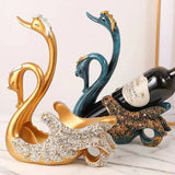 Luxury Swan Wine Rack Innovative Desktop Wine Cabinet Decorative Ornaments for Living Room Office Blue - Extra Image