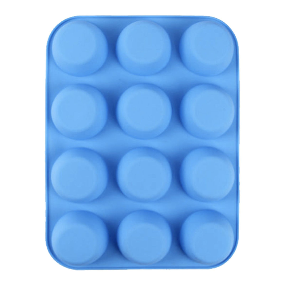 12 Cupcake Pan Soft Silicone Round Shape Easy Release Muffin Pan for Cupcake Muffin Gelatin Soap Candle Blue