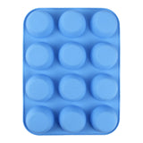 12 Cupcake Pan Soft Silicone Round Shape Easy Release Muffin Pan for Cupcake Muffin Gelatin Soap Candle Blue