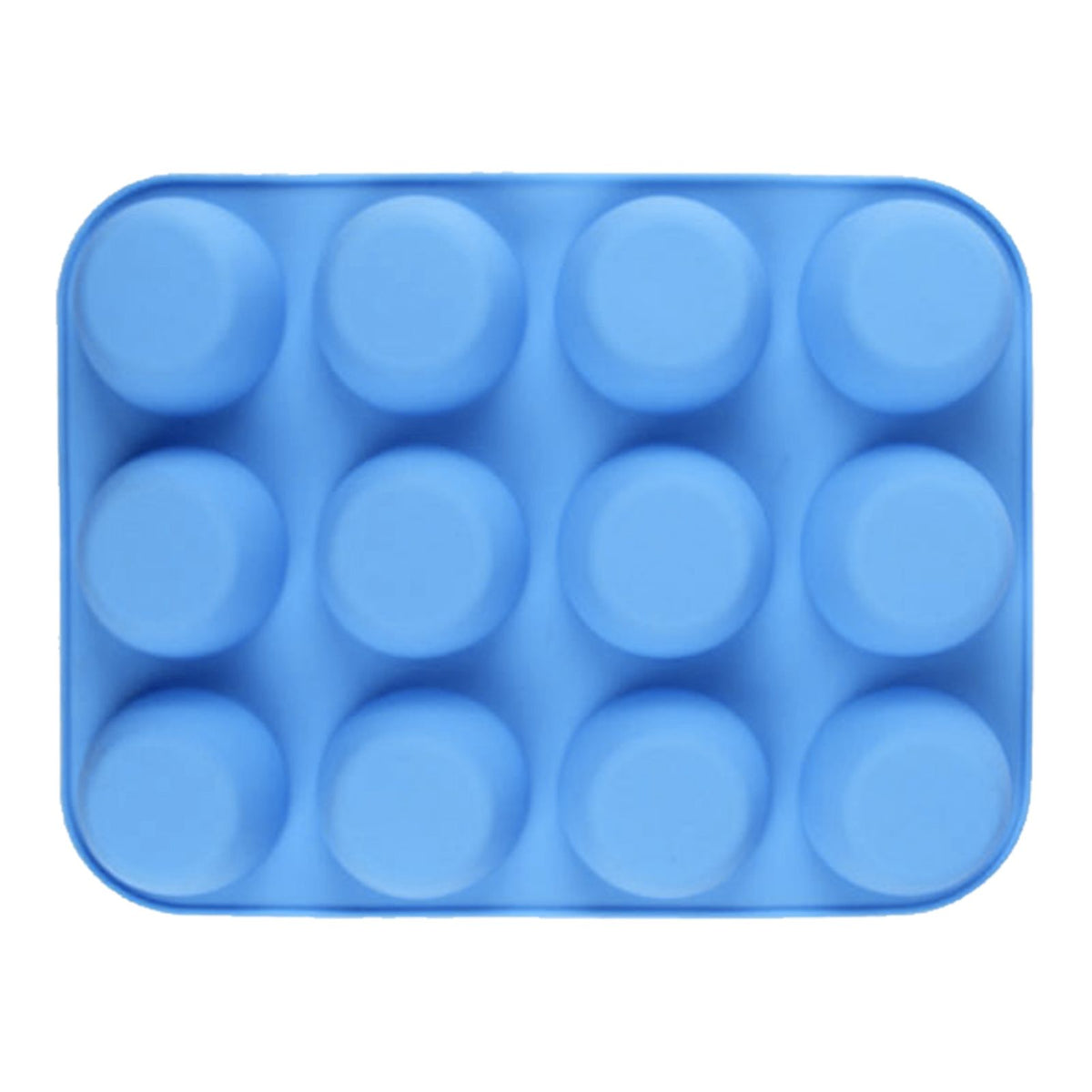 12 Cupcake Pan Soft Silicone Round Shape Easy Release Muffin Pan for Cupcake Muffin Gelatin Soap Candle Blue