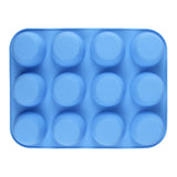 12 Cupcake Pan Soft Silicone Round Shape Easy Release Muffin Pan for Cupcake Muffin Gelatin Soap Candle Blue