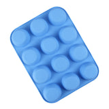 12 Cupcake Pan Soft Silicone Round Shape Easy Release Muffin Pan for Cupcake Muffin Gelatin Soap Candle Blue