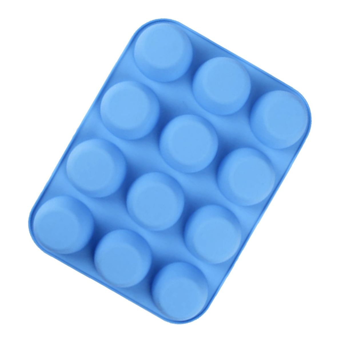 12 Cupcake Pan Soft Silicone Round Shape Easy Release Muffin Pan for Cupcake Muffin Gelatin Soap Candle Blue