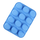 12 Cupcake Pan Soft Silicone Round Shape Easy Release Muffin Pan for Cupcake Muffin Gelatin Soap Candle Blue