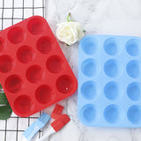 12 Cupcake Pan Soft Silicone Round Shape Easy Release Muffin Pan for Cupcake Muffin Gelatin Soap Candle Blue