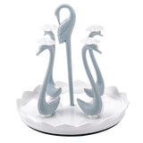 Swan Cup Holder with Rotating Drip Tray Plastic Rotatable Drinking Cup Drainer Stand Rack for Home Kitchen Blue 4 Heads - Front View