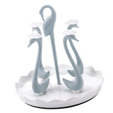Swan Cup Holder with Rotating Drip Tray Plastic Rotatable Drinking Cup Drainer Stand Rack for Home Kitchen Blue 4 Heads - Top-Down View