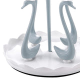Swan Cup Holder with Rotating Drip Tray Plastic Rotatable Drinking Cup Drainer Stand Rack for Home Kitchen Blue 4 Heads - Low Angle