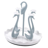 Swan Cup Holder with Rotating Drip Tray Plastic Rotatable Drinking Cup Drainer Stand Rack for Home Kitchen Blue 4 Heads - Extra Image