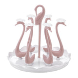 Swan Cup Holder with Rotating Drip Tray Plastic Rotatable Drinking Cup Drainer Stand Rack for Home Kitchen Pink 6 Heads - Front View