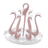 Swan Cup Holder with Rotating Drip Tray Plastic Rotatable Drinking Cup Drainer Stand Rack for Home Kitchen Pink 6 Heads - Side View