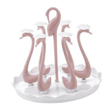 Swan Cup Holder with Rotating Drip Tray Plastic Rotatable Drinking Cup Drainer Stand Rack for Home Kitchen Pink 6 Heads - Top-Down View