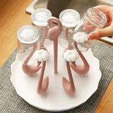 Swan Cup Holder with Rotating Drip Tray Plastic Rotatable Drinking Cup Drainer Stand Rack for Home Kitchen Pink 6 Heads