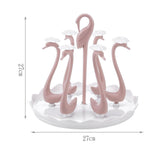 Swan Cup Holder with Rotating Drip Tray Plastic Rotatable Drinking Cup Drainer Stand Rack for Home Kitchen Pink 6 Heads