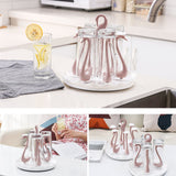 Swan Cup Holder with Rotating Drip Tray Plastic Rotatable Drinking Cup Drainer Stand Rack for Home Kitchen Pink 6 Heads