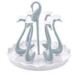 Swan Cup Holder with Rotating Drip Tray Plastic Rotatable Drinking Cup Drainer Stand Rack for Home Kitchen Blue 6 Heads - Front View