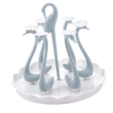 Swan Cup Holder with Rotating Drip Tray Plastic Rotatable Drinking Cup Drainer Stand Rack for Home Kitchen Blue 6 Heads