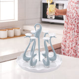 Swan Cup Holder with Rotating Drip Tray Plastic Rotatable Drinking Cup Drainer Stand Rack for Home Kitchen Blue 6 Heads - Rear View