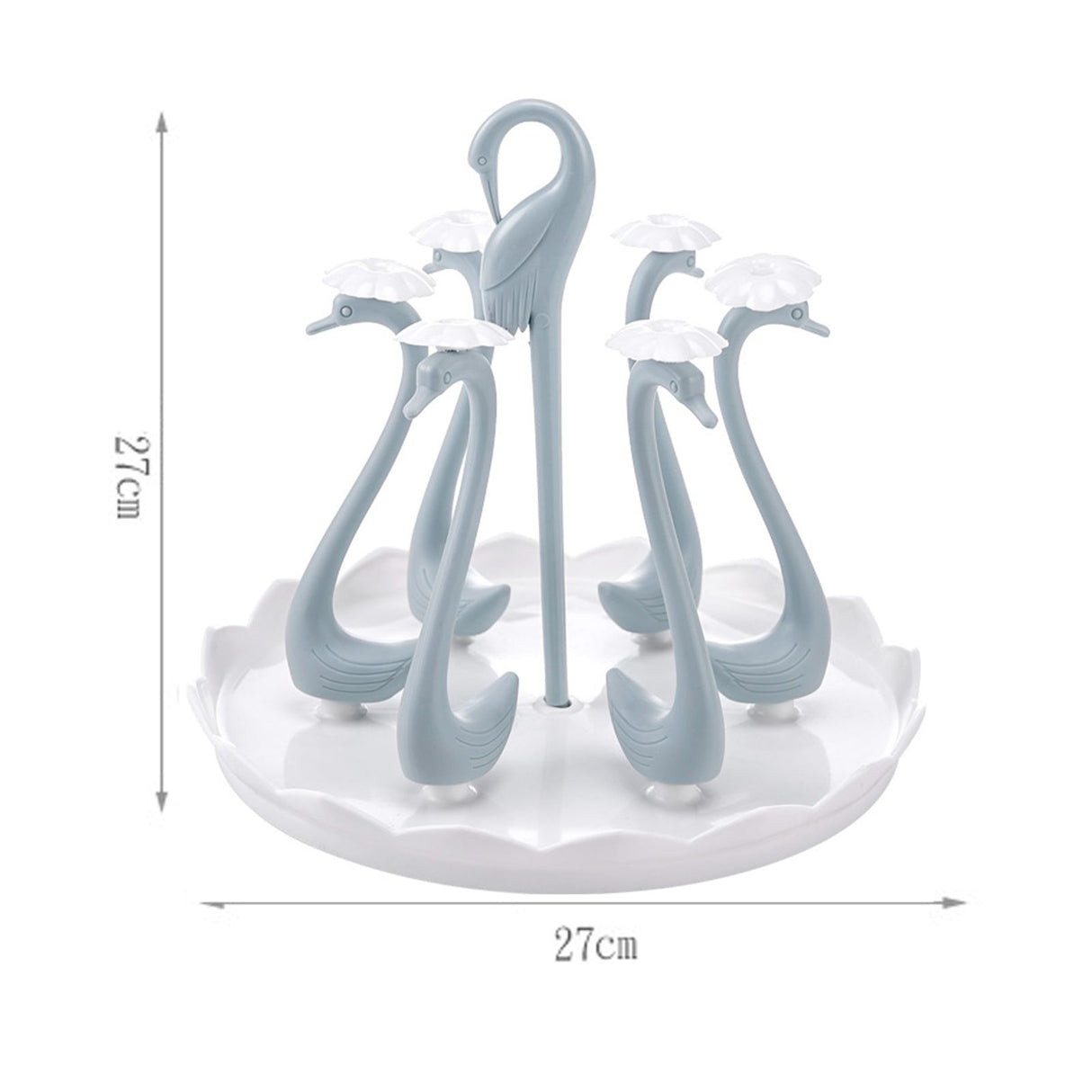 Swan Cup Holder with Rotating Drip Tray Plastic Rotatable Drinking Cup Drainer Stand Rack for Home Kitchen Blue 6 Heads