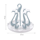 Swan Cup Holder with Rotating Drip Tray Plastic Rotatable Drinking Cup Drainer Stand Rack for Home Kitchen Blue 6 Heads