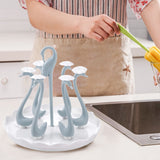 Swan Cup Holder with Rotating Drip Tray Plastic Rotatable Drinking Cup Drainer Stand Rack for Home Kitchen Blue 6 Heads