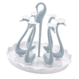 Swan Cup Holder with Rotating Drip Tray Plastic Rotatable Drinking Cup Drainer Stand Rack for Home Kitchen Blue 6 Heads