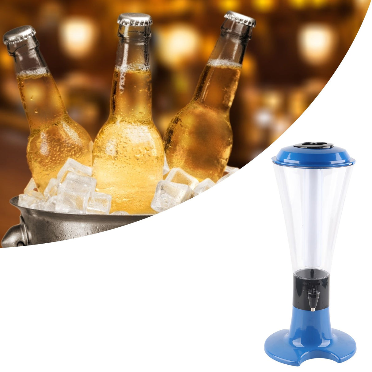 3L Beer Tower Dispenser Multipurpose Luminous Tabletop Wine Beer Tower Dispenser with Tap for Home Bar KTV Blue