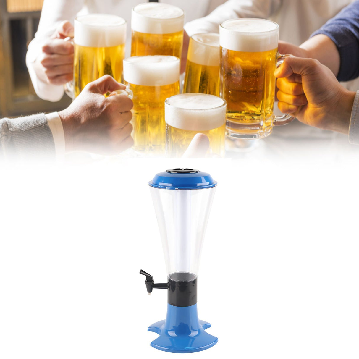 3L Beer Tower Dispenser Multipurpose Luminous Tabletop Wine Beer Tower Dispenser with Tap for Home Bar KTV Blue