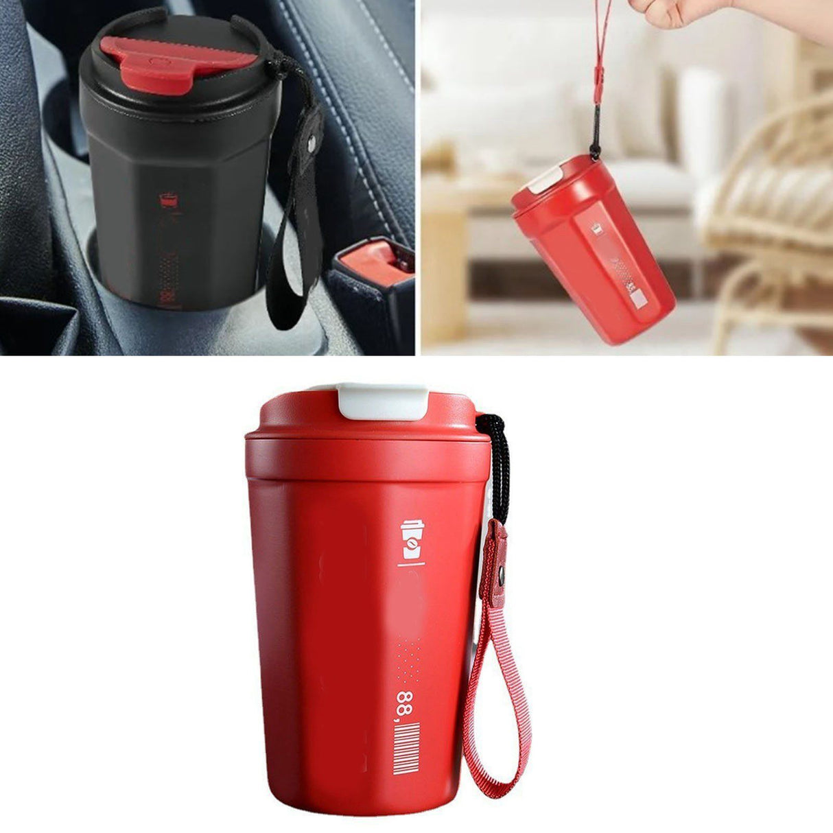 390ml Insulated Coffee Mug Keep Warm Cold Portable Stainless Steel Camping Mug for Home School Office Outdoor Red