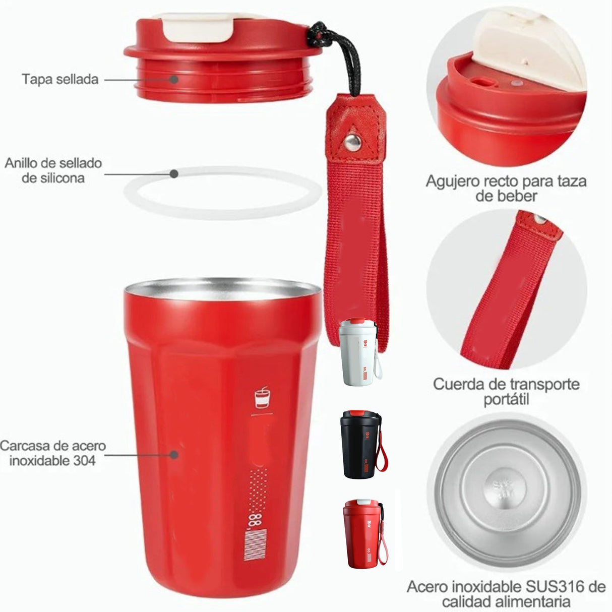 390ml Insulated Coffee Mug Keep Warm Cold Portable Stainless Steel Camping Mug for Home School Office Outdoor Red