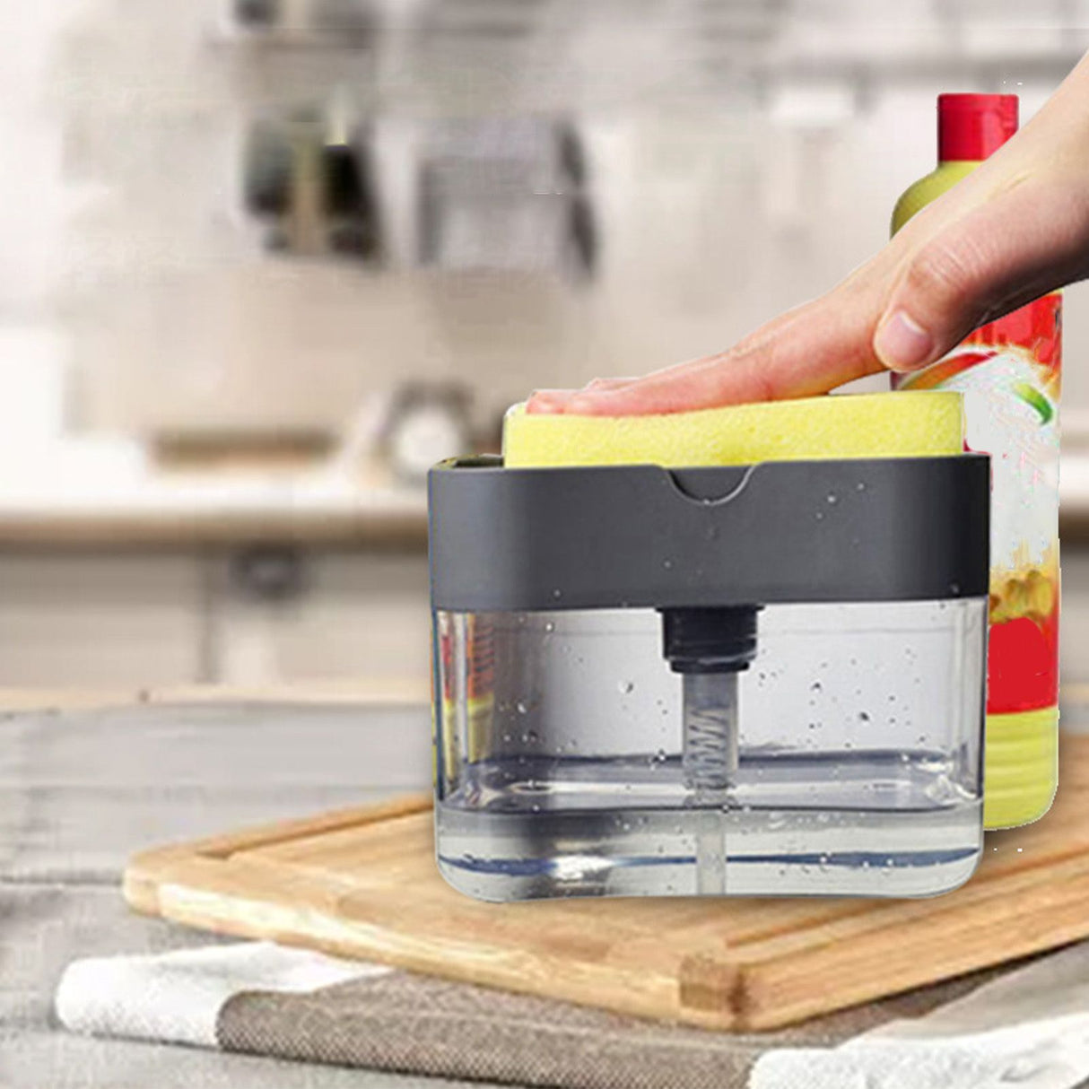 Detergent Liquid Press Dispenser Box Dishwashing Soap Automatic Outlet Kitchen Supplies