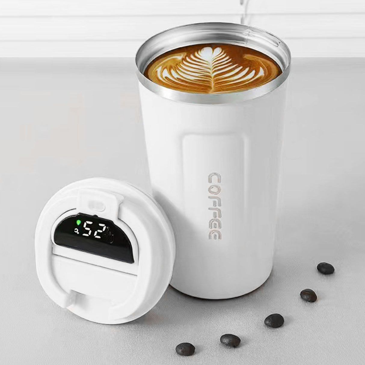 Smart Temperature Display Coffee Cup Portable 304 Stainless Steel Insulation Cup Simple Style Pure Color Generation 2nd White 380ml