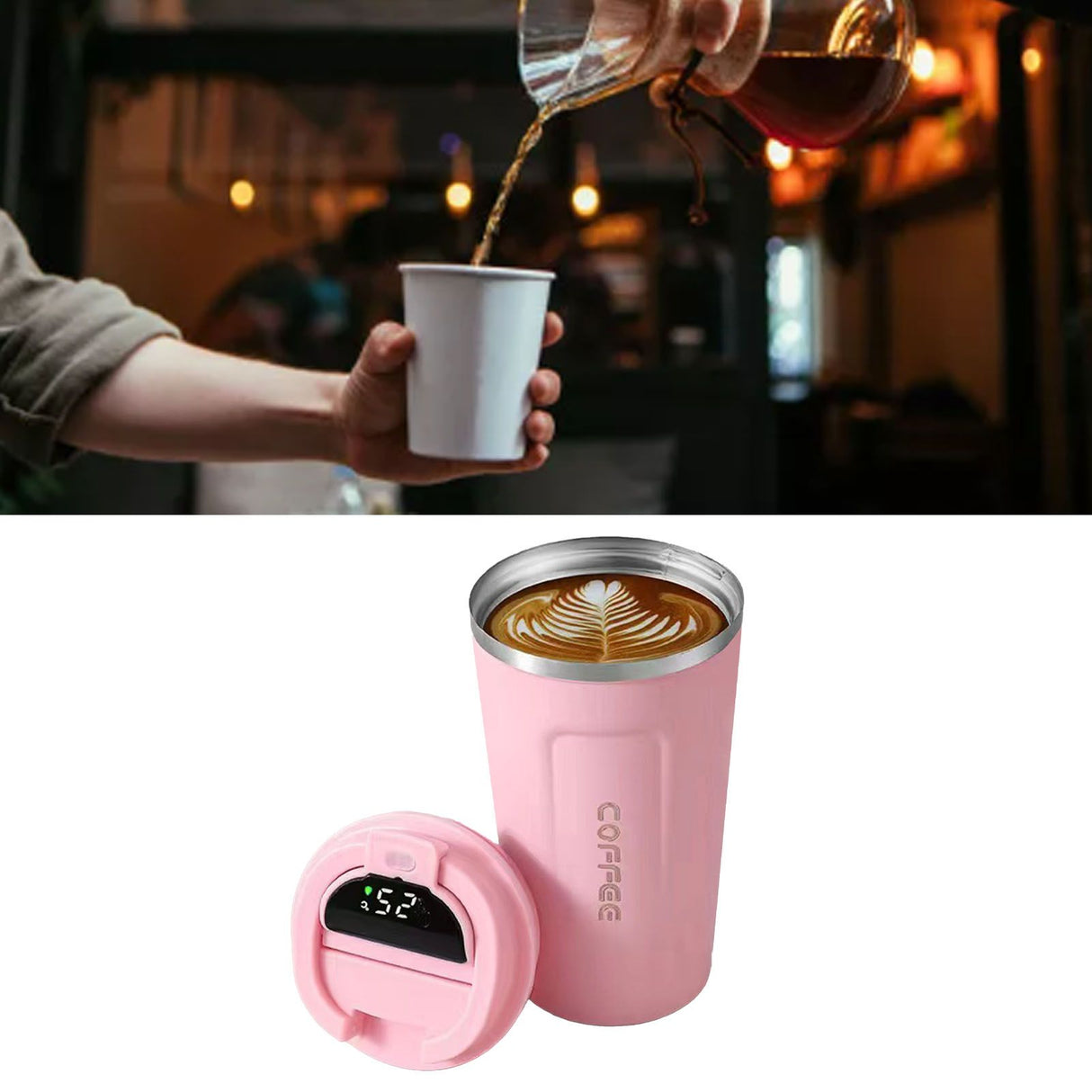 Smart Temperature Display Coffee Cup Portable 304 Stainless Steel Insulation Cup Simple Style Pure Color Generation 2nd Pink 380ml