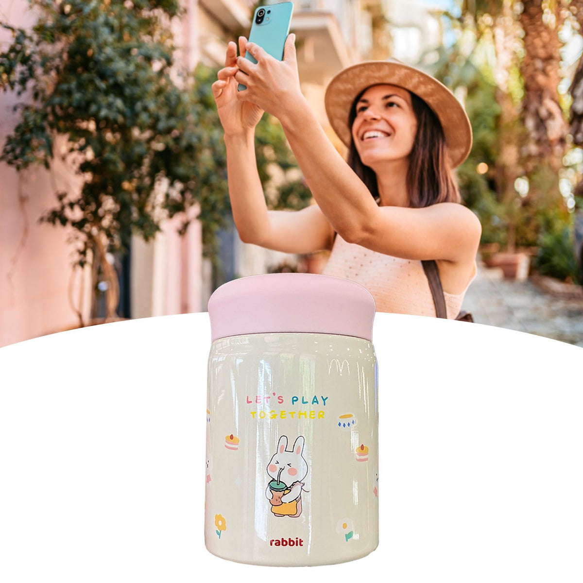 320ml Stainless Steel Insulated Vacuum Food Jar Cup Container with Lid for Outdoor Cartoon Portable Bottle Rabbit