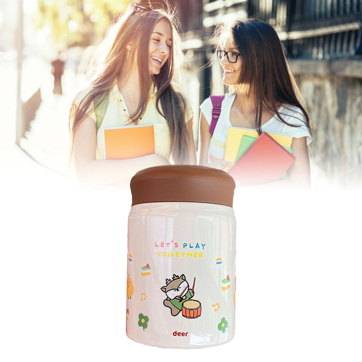 320ml Stainless Steel Insulated Vacuum Food Jar Cup Container with Lid for Outdoor Cartoon Portable Bottle Deer