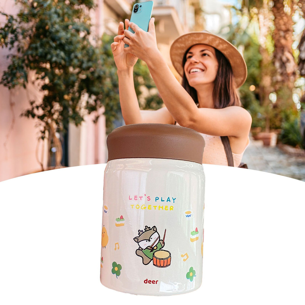320ml Stainless Steel Insulated Vacuum Food Jar Cup Container with Lid for Outdoor Cartoon Portable Bottle Deer