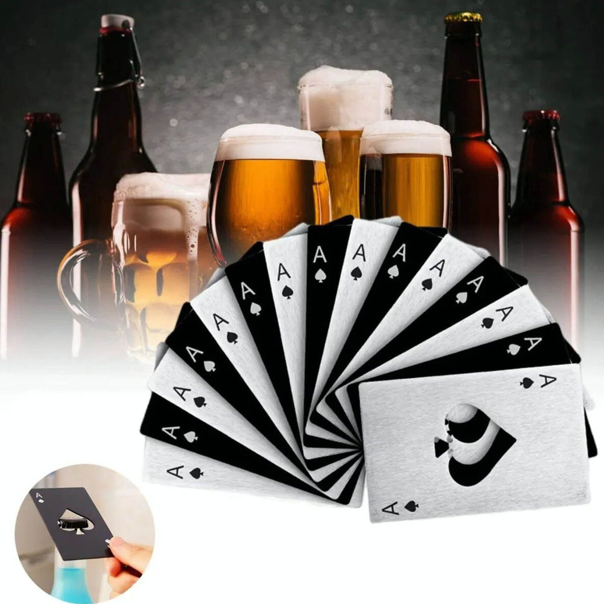 20 Pcs Poker Card Bottle Opener Beer Openers Stainless Steel Black Silver Cup Mat for Wallet Gifts