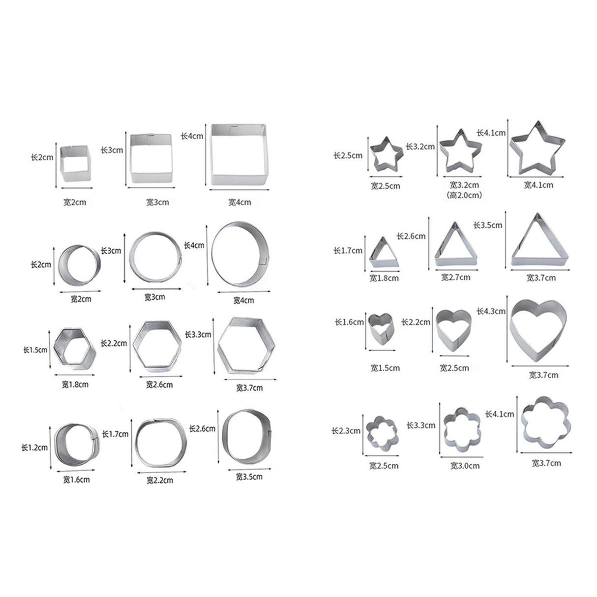 24 Pcs Cookie Cutters Set Biscuit Mould 430 Stainless Steel Vegetable Fruit Cutters for DIY Baking Cooking