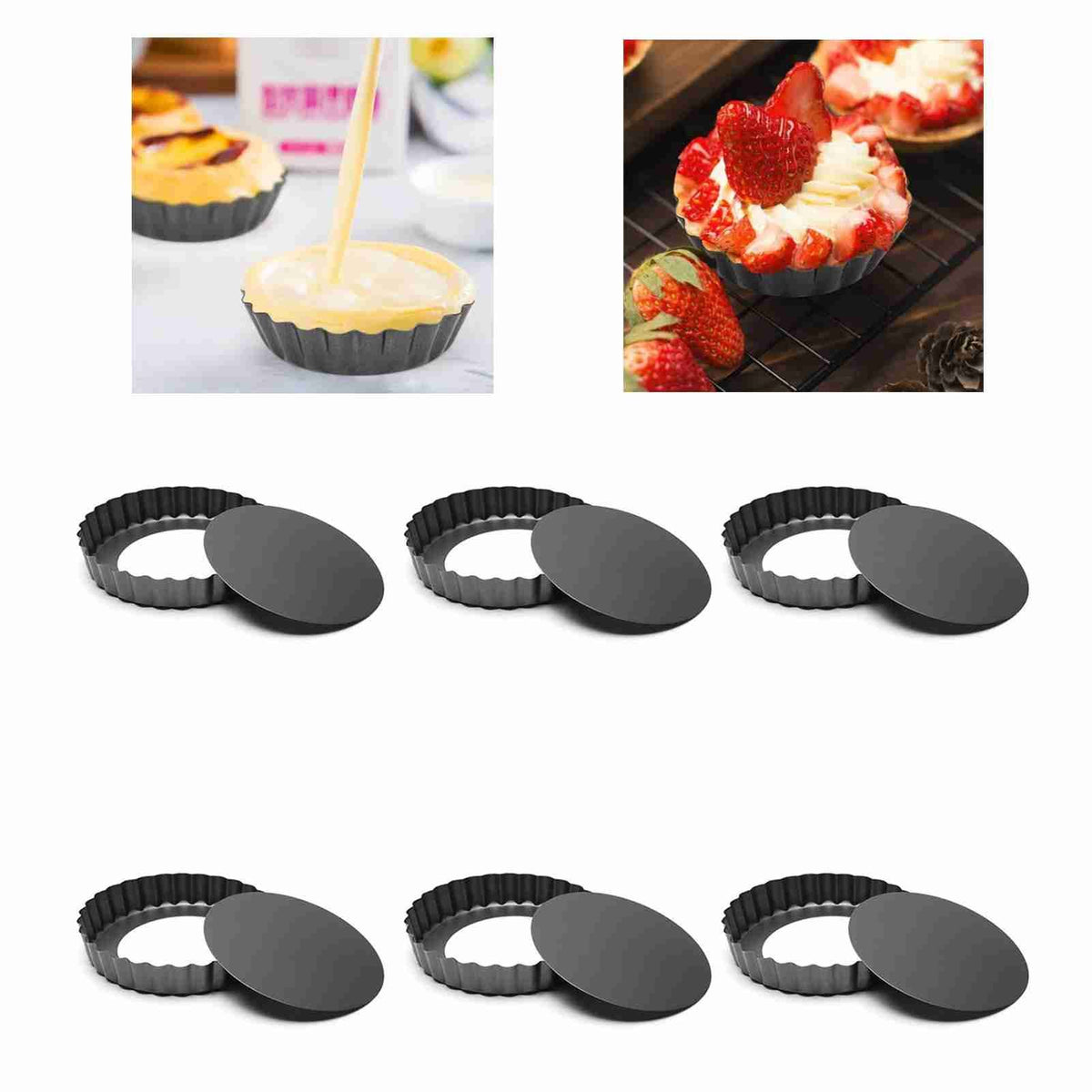 6Pcs 3in Quiche Pan Food Grade Prevents Sticking Carbon Steel Tart Pan with Removable Bottom for Baking Cakes Cheesecakes